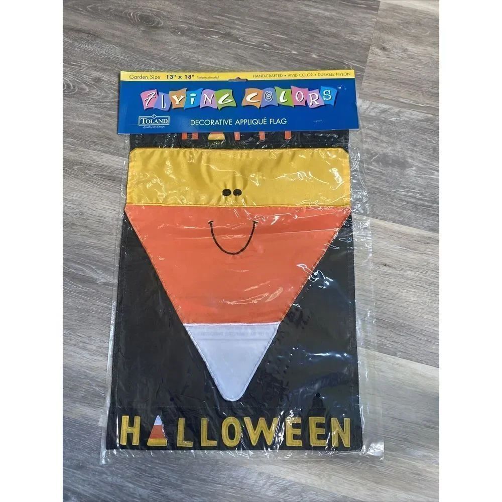 New Creative Ent. decorative flag  (27.5" x 42") Happy Halloween candy corn